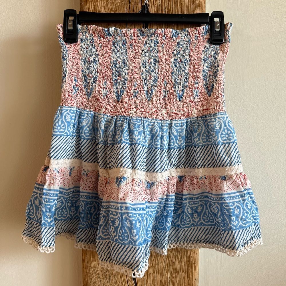 Alicia Bell Smocked Mandy Skirt - Red/Blue Medium